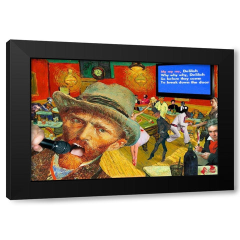 Karaoke Night in Arles Black Modern Wood Framed Art Print with Double Matting by Kite, Barry