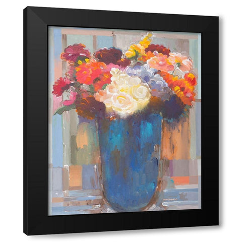 Flowers in a Blue Vase Black Modern Wood Framed Art Print with Double Matting by Khorasani, Hooshang