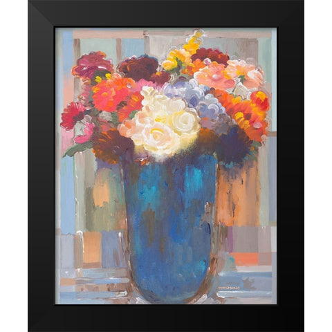 Flowers in a Blue Vase Black Modern Wood Framed Art Print by Khorasani, Hooshang
