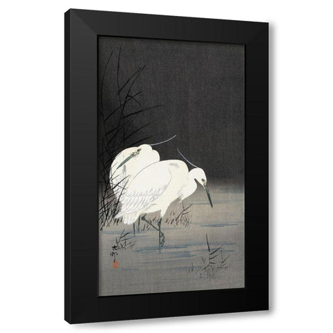 Two Egrets in the Reeds, 1900-1930 Black Modern Wood Framed Art Print with Double Matting by Koson, Ohara