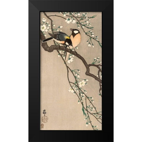 Songbirds on Cherry Branch, 1900-1910 Black Modern Wood Framed Art Print by Koson, Ohara