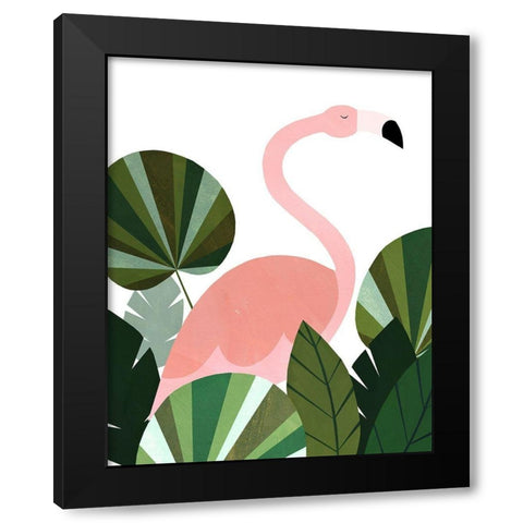 Florence The Flamingo Black Modern Wood Framed Art Print with Double Matting by Kopcik, Emily