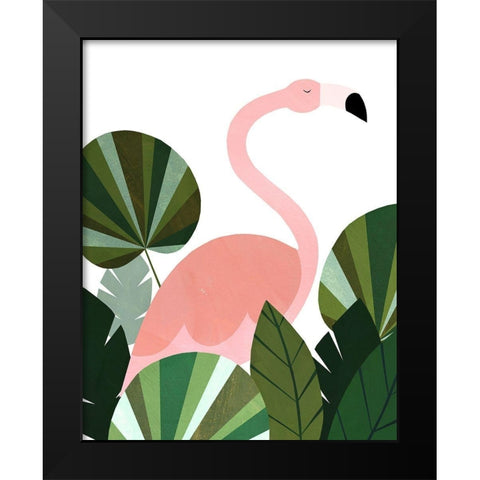 Florence The Flamingo Black Modern Wood Framed Art Print by Kopcik, Emily