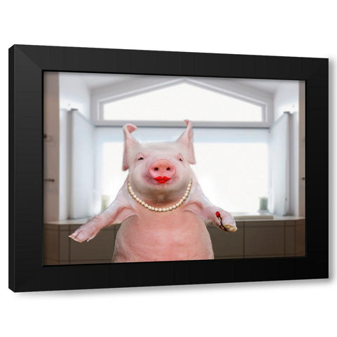 Lipstick On A Pig Black Modern Wood Framed Art Print with Double Matting by Lund Roeser