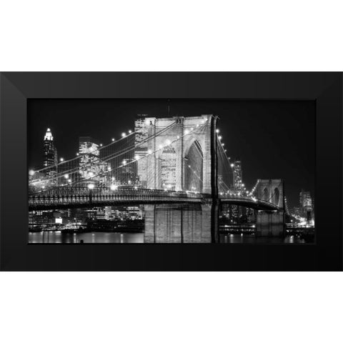 Brooklyn Bridge at Night Black Modern Wood Framed Art Print by Lowe, Jet