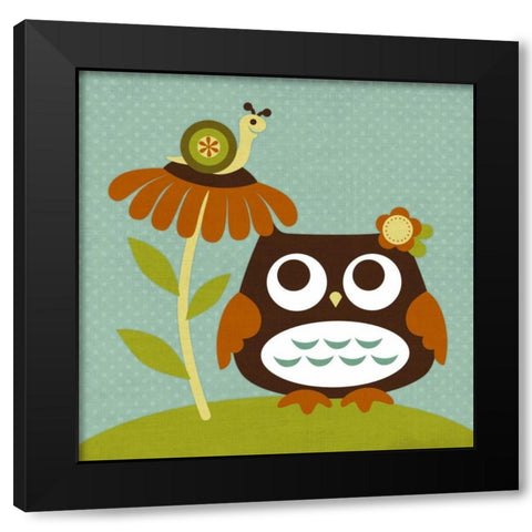 Owl Looking at Snail Black Modern Wood Framed Art Print with Double Matting by Lee, Nancy