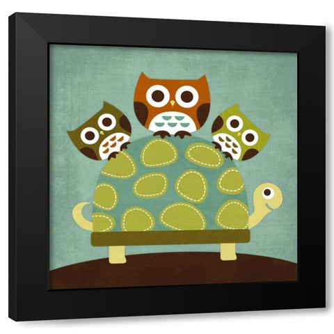 Three Owls on Turtle Black Modern Wood Framed Art Print with Double Matting by Lee, Nancy