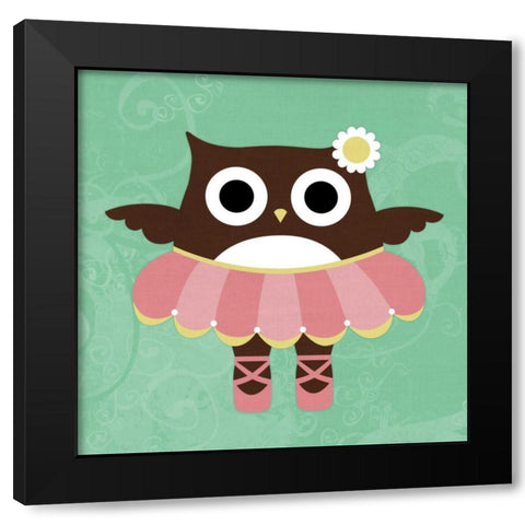 Ballerina Owl Black Modern Wood Framed Art Print with Double Matting by Lee, Nancy
