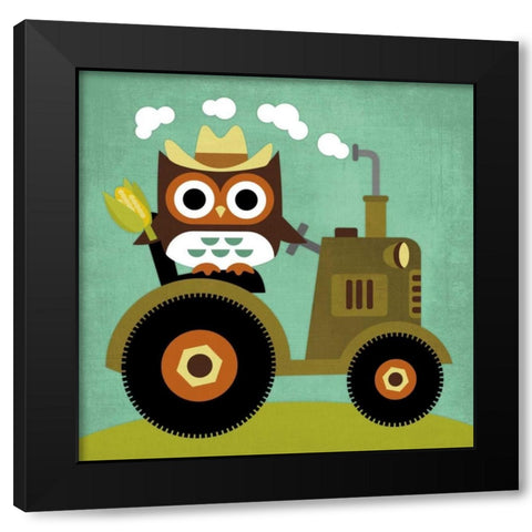 Owl on Tractor Black Modern Wood Framed Art Print by Lee, Nancy