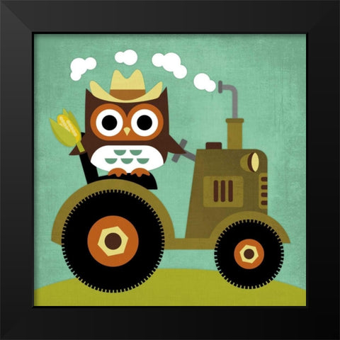 Owl on Tractor Black Modern Wood Framed Art Print by Lee, Nancy