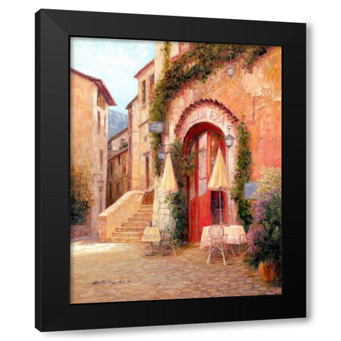 Eze Village Cafe France Black Modern Wood Framed Art Print with Double Matting by Liu, Haixia