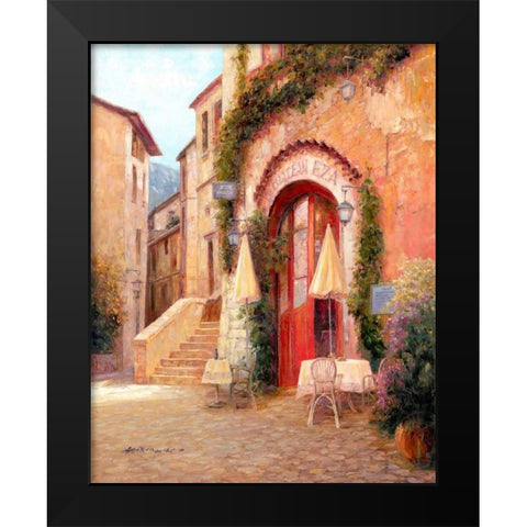 Eze Village Cafe France Black Modern Wood Framed Art Print by Liu, Haixia