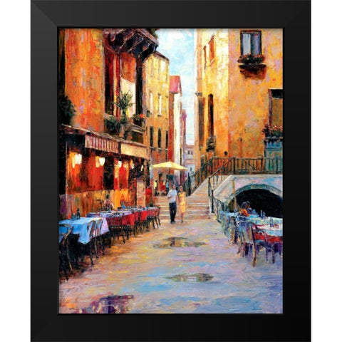 Street Cafe after Rain Black Modern Wood Framed Art Print by Liu, Haixia