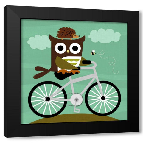 Owl and Hedgehog on Bicycle Black Modern Wood Framed Art Print with Double Matting by Lee, Nancy