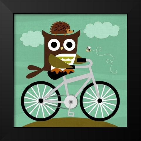 Owl and Hedgehog on Bicycle Black Modern Wood Framed Art Print by Lee, Nancy