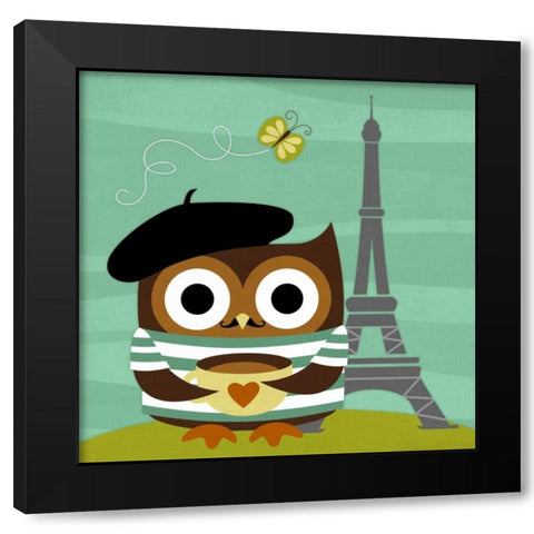 Owl in Paris Black Modern Wood Framed Art Print by Lee, Nancy
