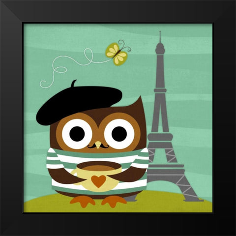 Owl in Paris Black Modern Wood Framed Art Print by Lee, Nancy