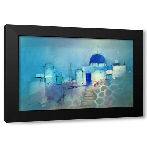 Santorini Blue Black Modern Wood Framed Art Print by Lovett, John