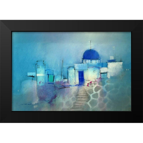 Santorini Blue Black Modern Wood Framed Art Print by Lovett, John