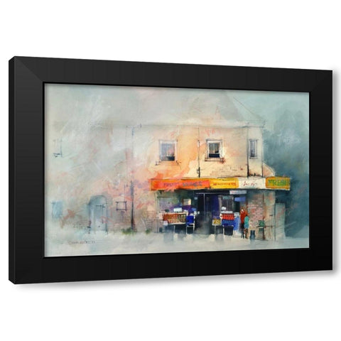 Corner Store Black Modern Wood Framed Art Print by Lovett, John
