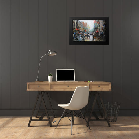 Montreal Rain Black Modern Wood Framed Art Print by Lague, Mark