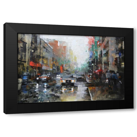 Montreal Rain Black Modern Wood Framed Art Print with Double Matting by Lague, Mark