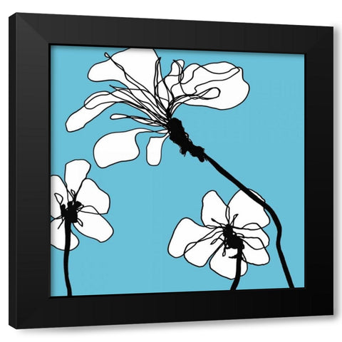 Flowers in Blue 1 Black Modern Wood Framed Art Print by Loeber, Mette