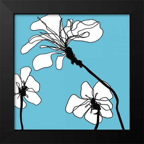 Flowers in Blue 1 Black Modern Wood Framed Art Print by Loeber, Mette