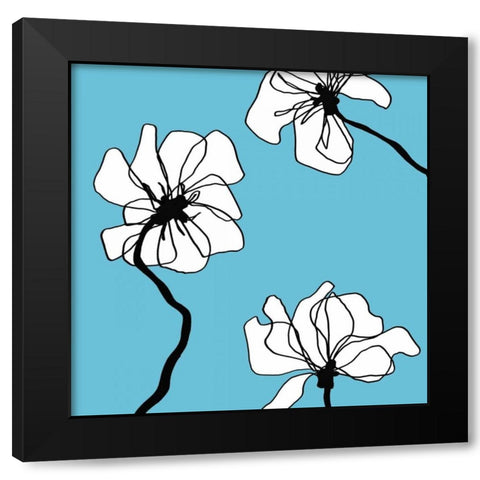 Flowers in Blue 2 Black Modern Wood Framed Art Print by Loeber, Mette