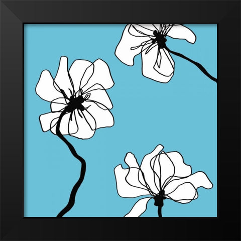 Flowers in Blue 2 Black Modern Wood Framed Art Print by Loeber, Mette