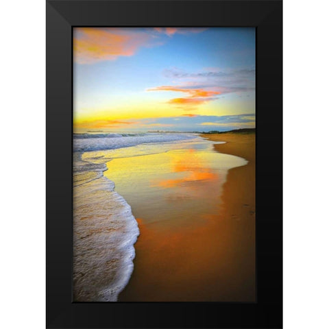 Beach Sunrise Black Modern Wood Framed Art Print by Louise, Tracie