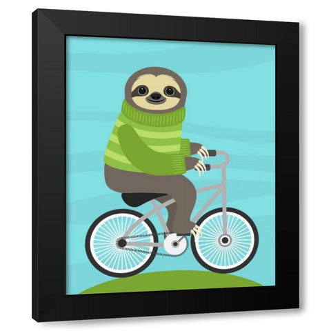 Cycling Sloth Black Modern Wood Framed Art Print by Lee, Nancy