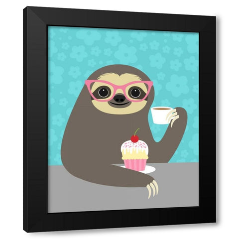 Diva Sloth Black Modern Wood Framed Art Print by Lee, Nancy