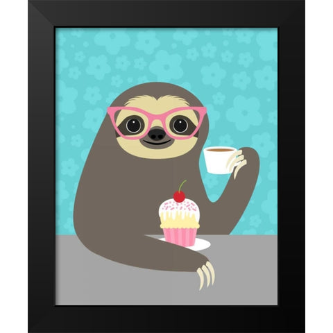 Diva Sloth Black Modern Wood Framed Art Print by Lee, Nancy