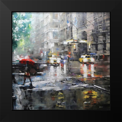 Manhattan Red Umbrella Black Modern Wood Framed Art Print by Lague, Mark