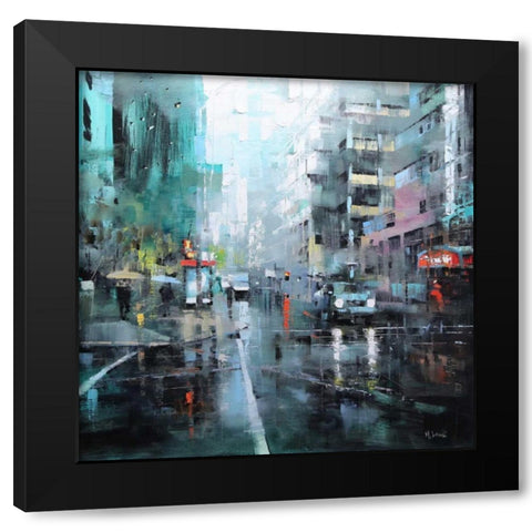 Montreal Turquoise Rain Black Modern Wood Framed Art Print by Lague, Mark