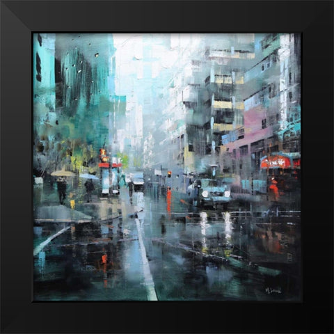 Montreal Turquoise Rain Black Modern Wood Framed Art Print by Lague, Mark