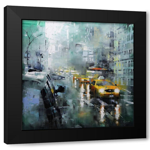 New York Rain Black Modern Wood Framed Art Print by Lague, Mark