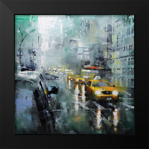 New York Rain Black Modern Wood Framed Art Print by Lague, Mark
