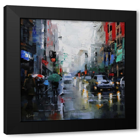 St. Catherine Street Rain Black Modern Wood Framed Art Print by Lague, Mark