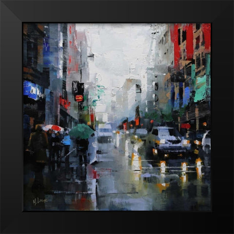 St. Catherine Street Rain Black Modern Wood Framed Art Print by Lague, Mark