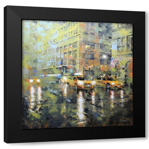 Manhattan Orange and Green Black Modern Wood Framed Art Print with Double Matting by Lague, Mark