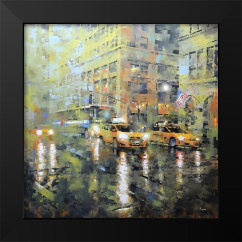 Manhattan Orange and Green Black Modern Wood Framed Art Print by Lague, Mark