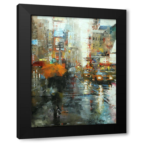 Manhattan Orange Umbrella Black Modern Wood Framed Art Print by Lague, Mark