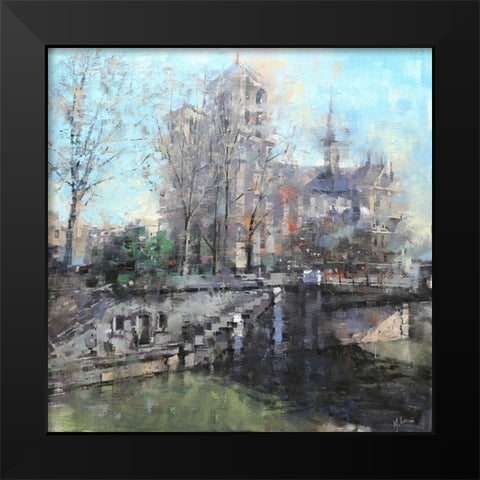 Notre Dame on the Seine Black Modern Wood Framed Art Print by Lague, Mark