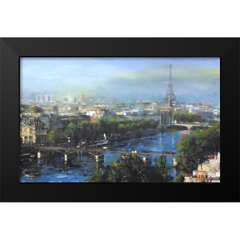 Paris Pedestrian Bridge Black Modern Wood Framed Art Print by Lague, Mark