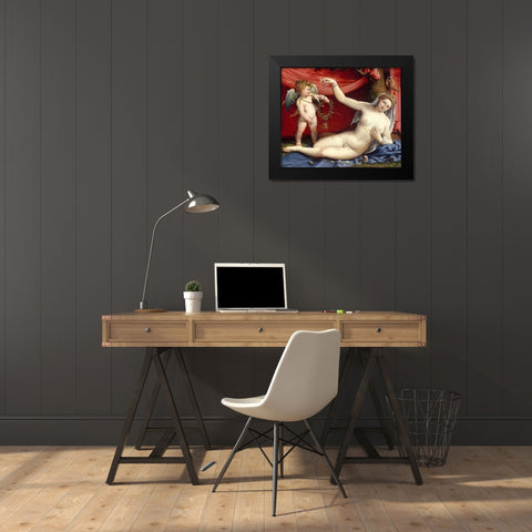 Venus and Cupid Black Modern Wood Framed Art Print by Lotto, Lorenzo