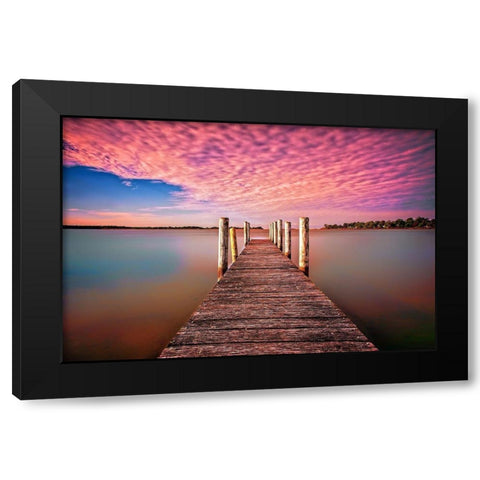 Pink Pier Black Modern Wood Framed Art Print by Louise, Tracie