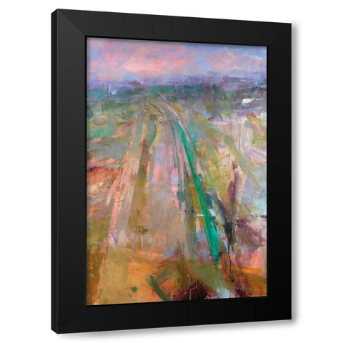 Aerial Railyard Black Modern Wood Framed Art Print by Lenssen, Georganna