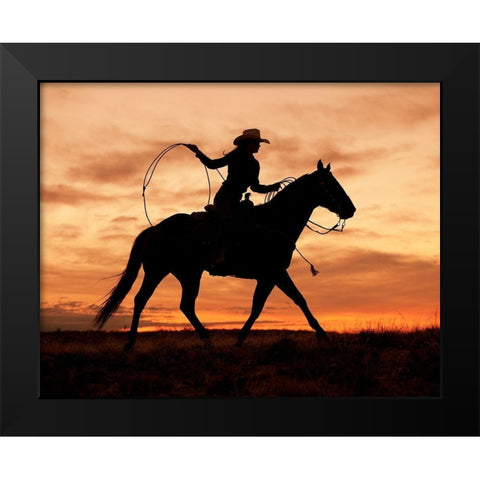 Cowgirl Silhouette Black Modern Wood Framed Art Print by Leacock, J.C.